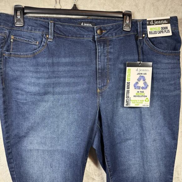 d.jeans NEW Womens Denim Jeans Sz 22W Rolled Capri Plus Stretch Dark Wash Zipper - Picture 2 of 12